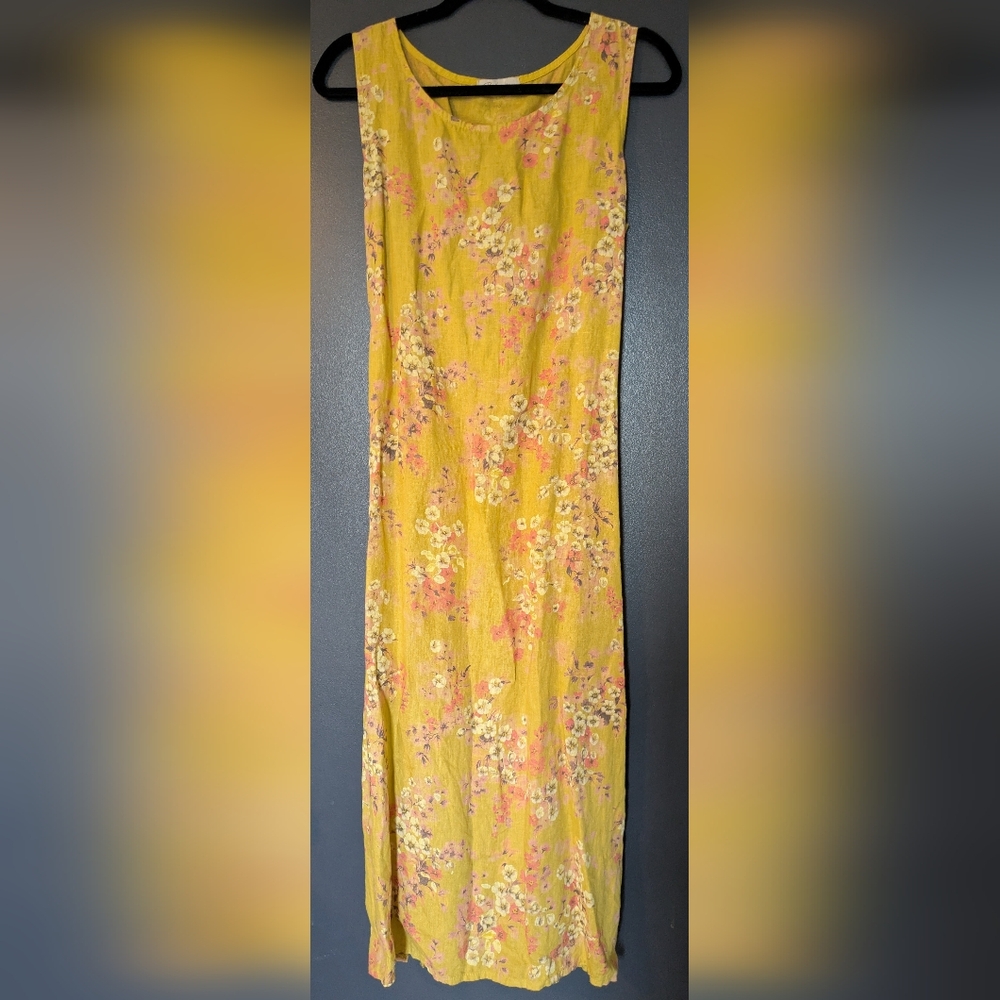 Bellambia Floral Linen Yellow Maxi Dress